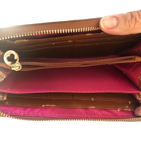 Genuine Tous Pebble Leather Zip~Around Wallet Cognac Dustcover Flaws - Picture 9 of 9